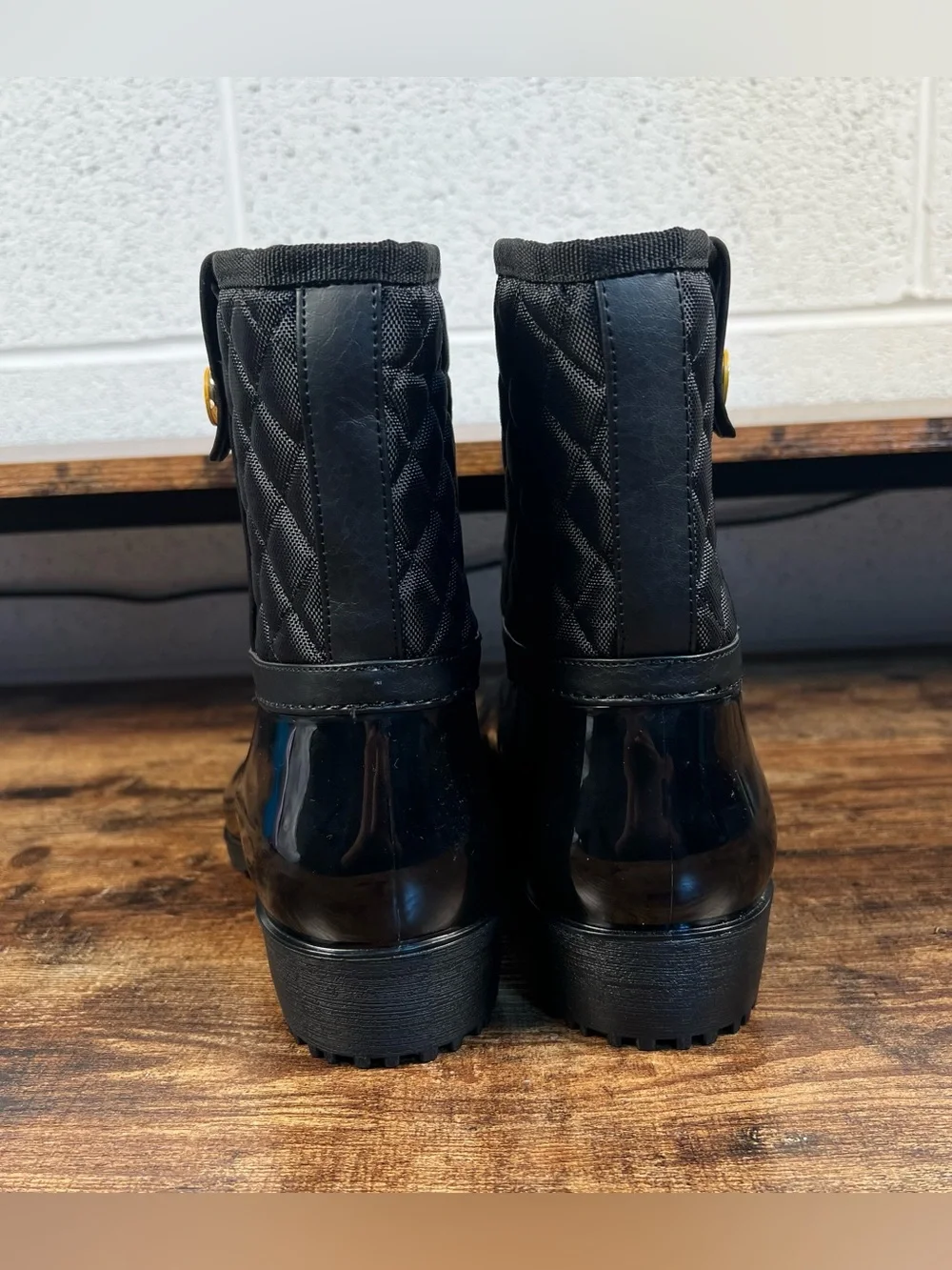 Tommy Hilfiger Boots Freza Black Quilted Rubber Rain Boots Women's 9